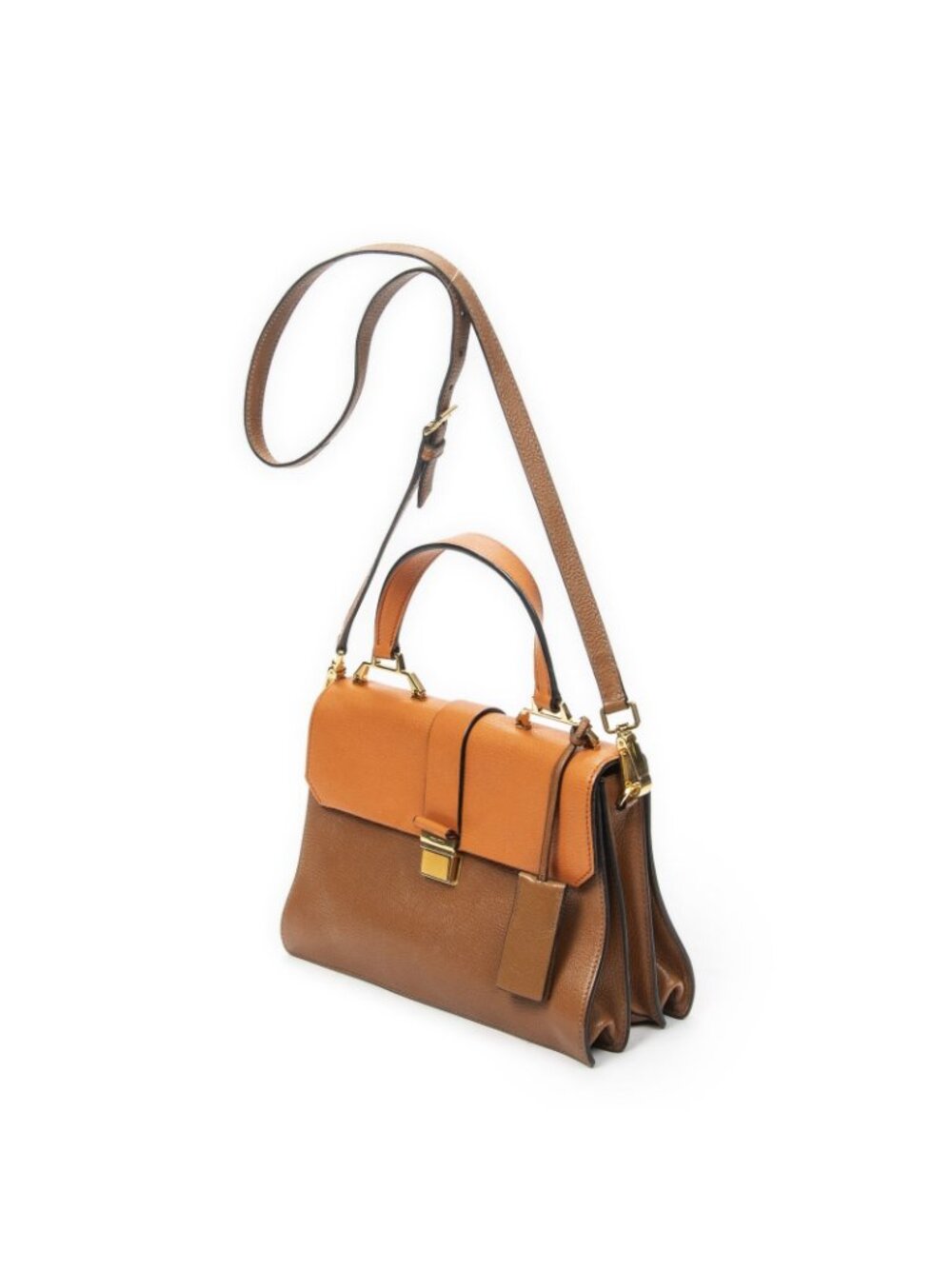Miu Miu Pushlock Convertible Top Handle Tan Orange Madras Leather - Picture 2 of 10
